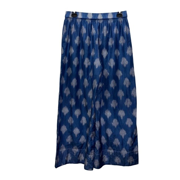 Theory Smocked Culotte Wide Leg Crop Pant In Spot Ikat Lawn Blue/White Size M - Picture 3 of 8